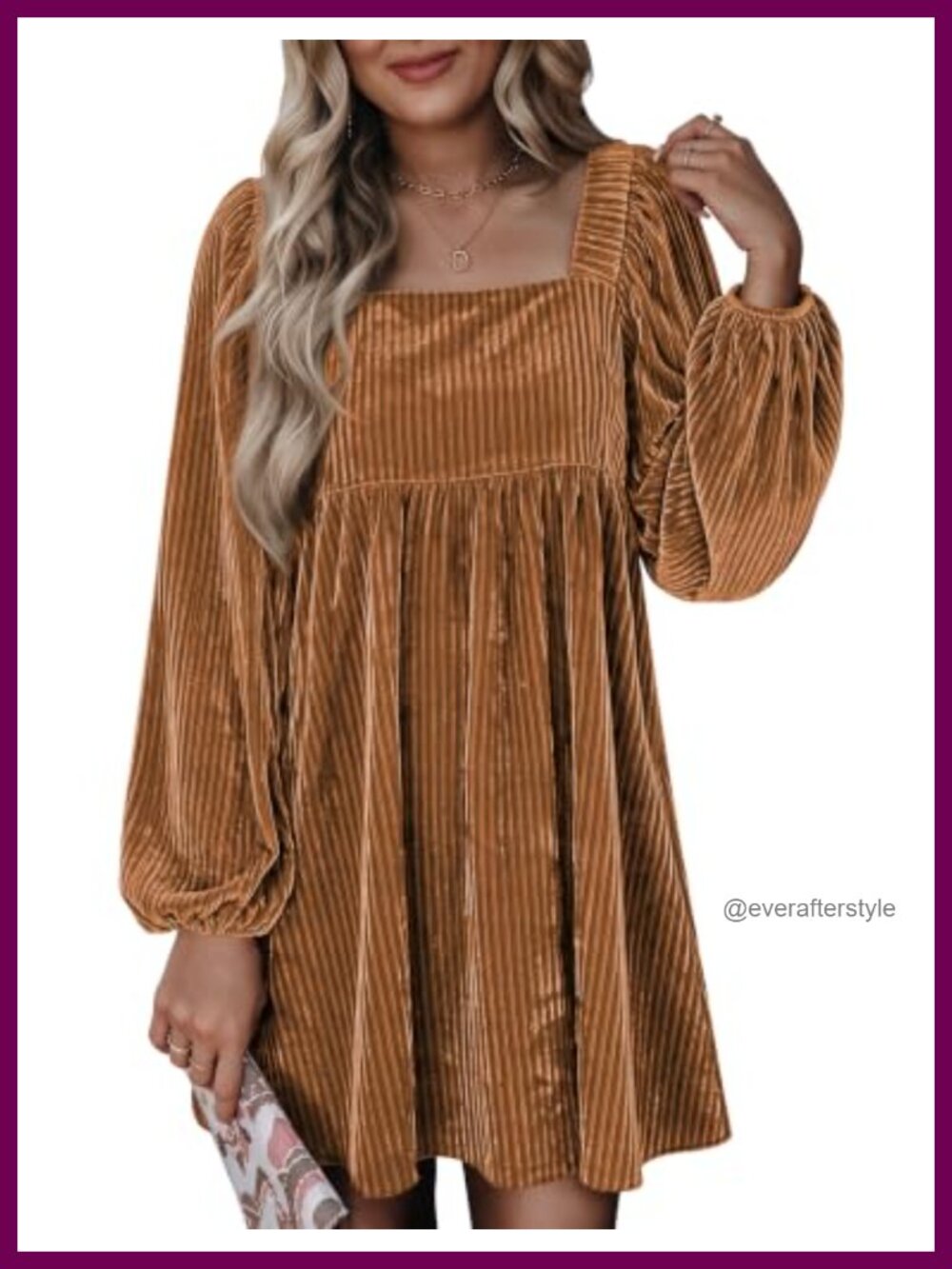 Velvet Mini Dress Square Neck Long Sleeve Babydoll A-Line